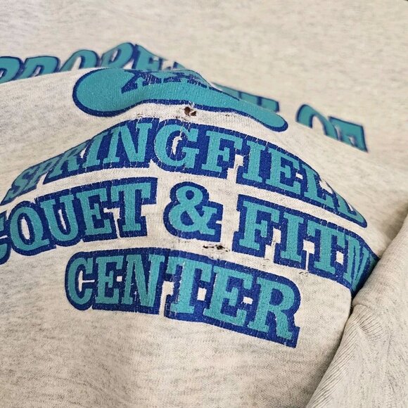 Vintage Sweatshirt Crewneck Gray M Distressed Springfield Racquet Fitness Center - Picture 3 of 14